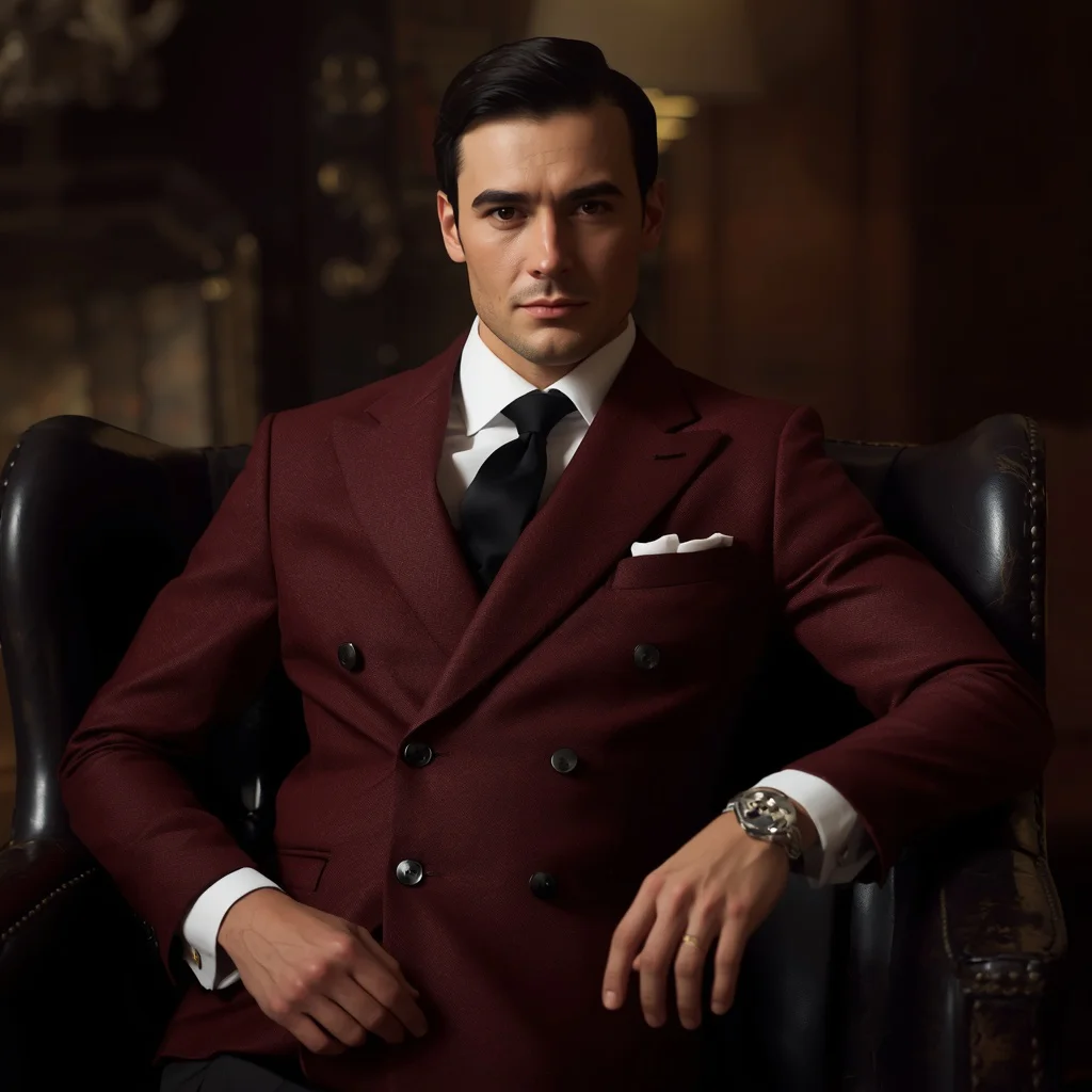 A Dapper Man in a Burgundy Wool Double Breasted Blazer | instagram photography ai prompt