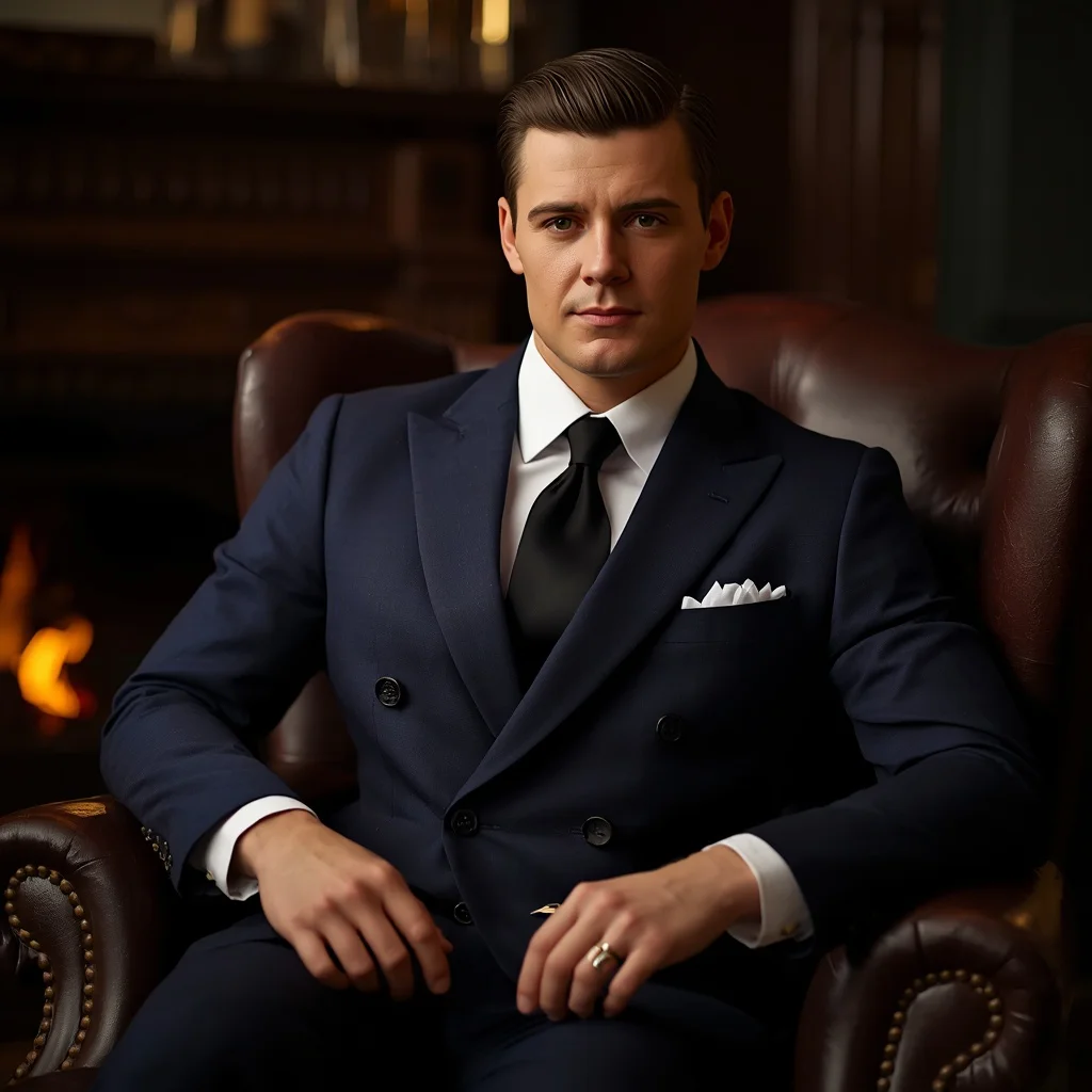 A Dapper Man in a Navy Blue Double Breasted Suit | prompt gemini