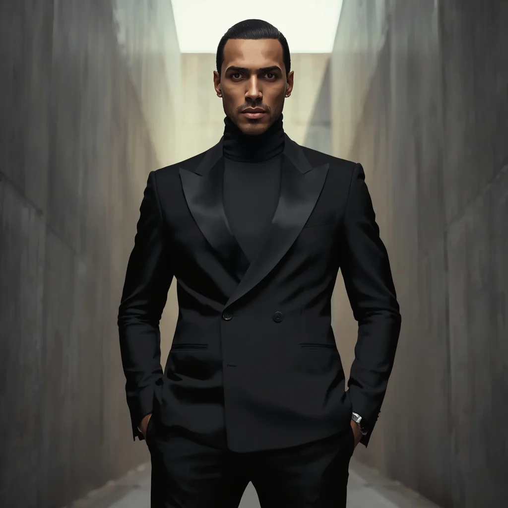 A Dapper Man in an All Black Slim Fit Suit | Trending AI prompts for men