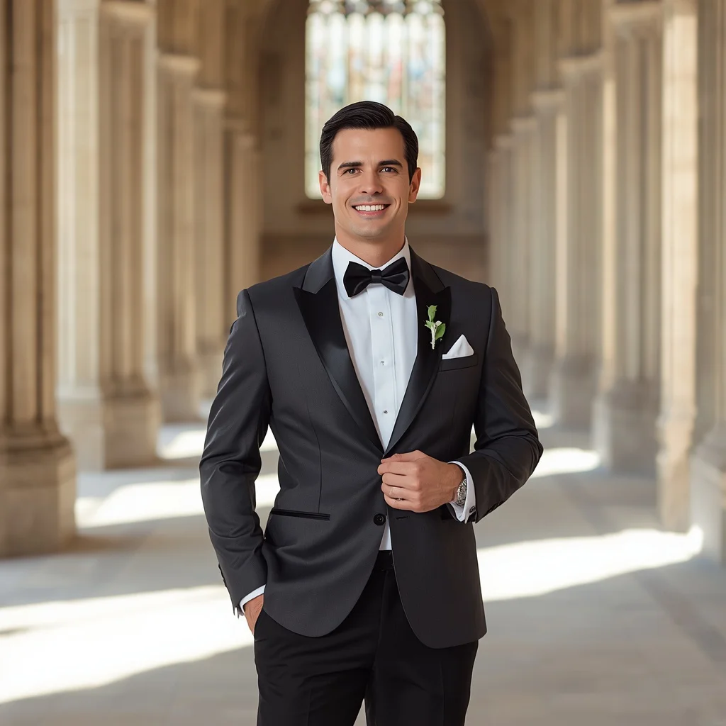 A handsome groom in a classic dark grey tuxedo | Handsome Groom Classic