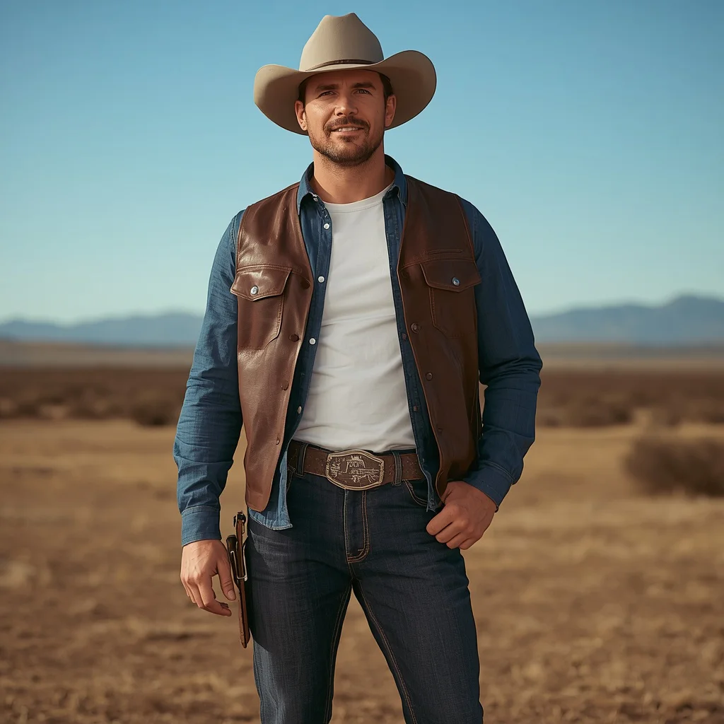 A Ruggedly Charming Man in Authentic Western Outfitter Attire | Boys prompt stylish