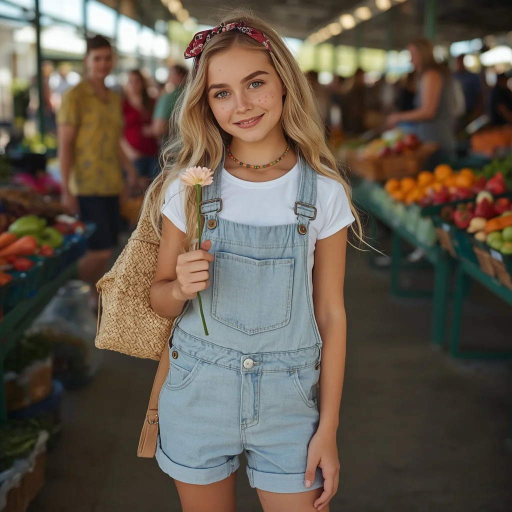 A Young Girl’s Fun and Flirty Western-Inspired Denim Overalls | Playful Young Girl