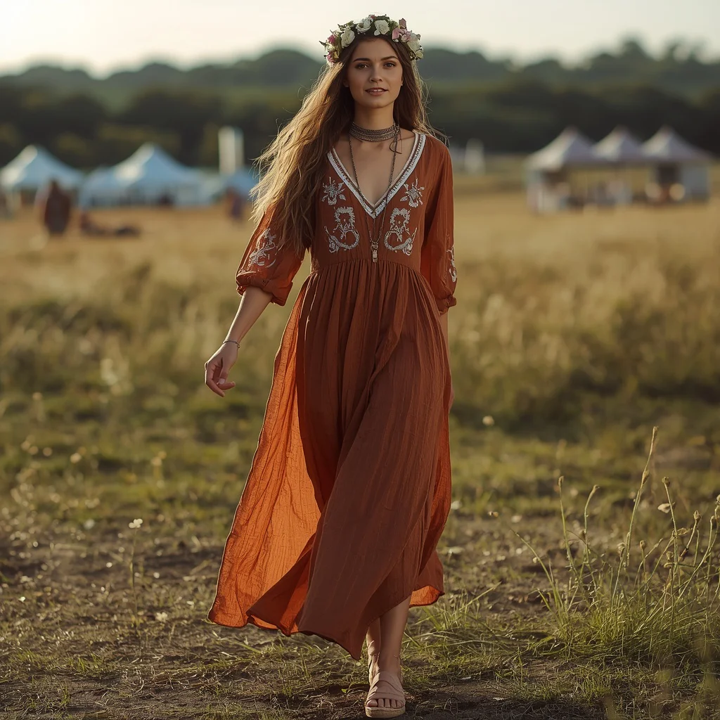 Bohemian Maxi Dress with Embroidered Details for a Summer Festival | New instagram trend prompt for girl aesthetic