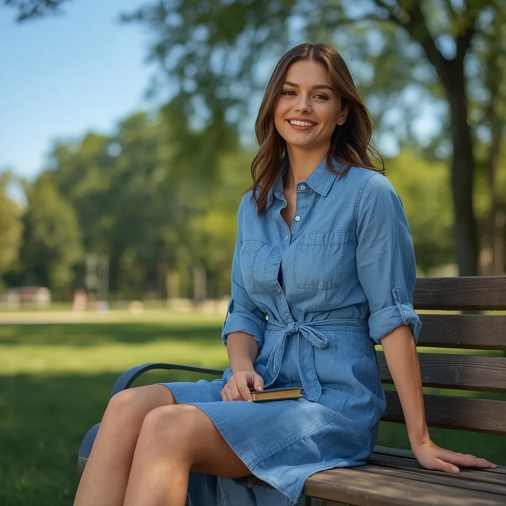 Classic Denim Shirt Dress for a Casual Weekend Outing | text to image prompt