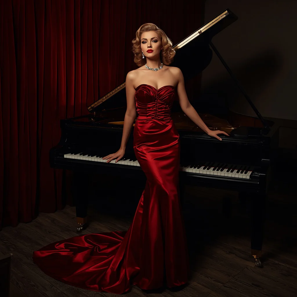 Classic Hollywood Siren in a Ruby Red Satin Number | prompt for gemini