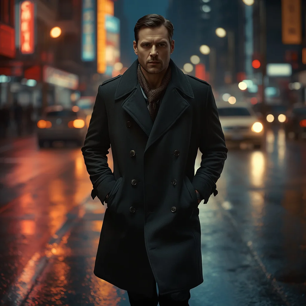 Confident Man in a Stylish Trench Coat on a Rainy Street | Prompt seen trending boy 2026 AI photo Instagram