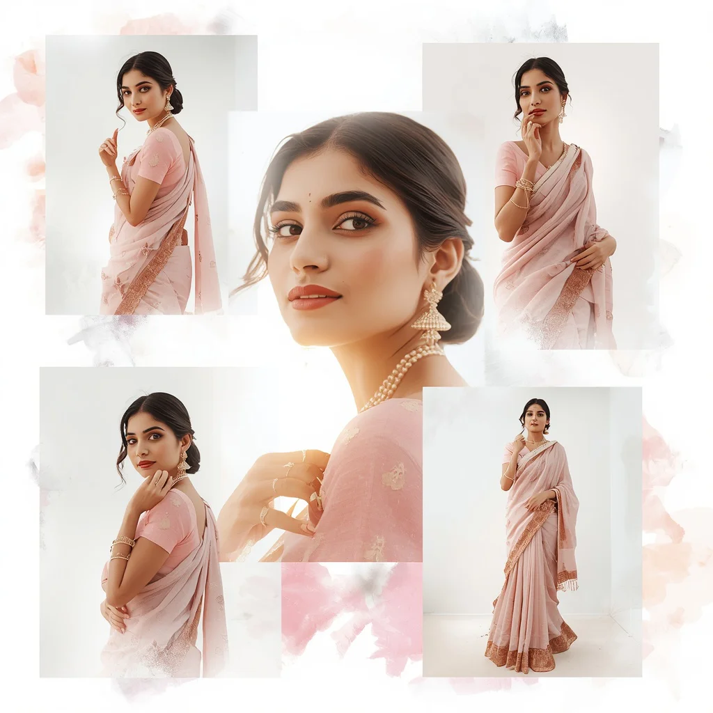 Creative Collage Framed by Translucent Watercolor Brush Strokes | aesthetic saree prompt