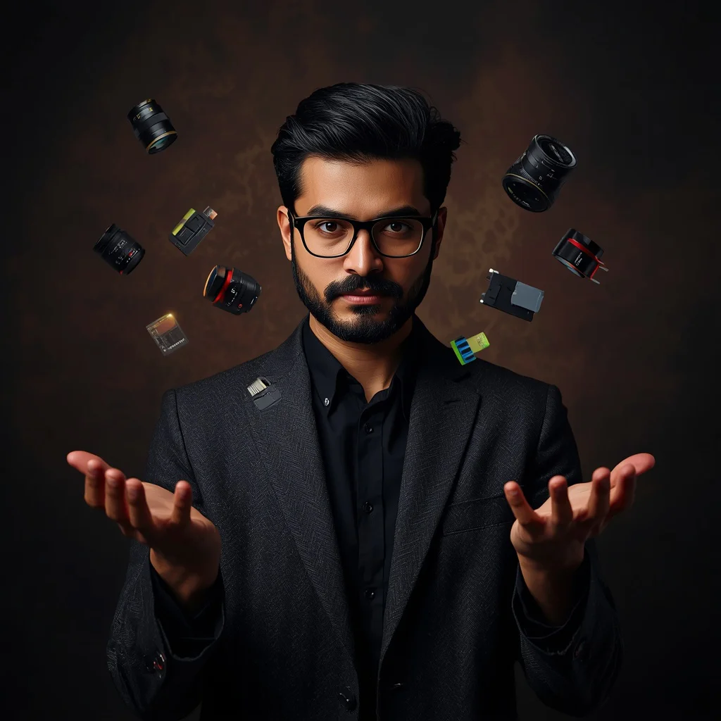 Creative Sorcerer: A Male Photographer Conjuring Floating Camera Parts | Gemini AI photo prompt copy paste trending boy 2026 Instagram