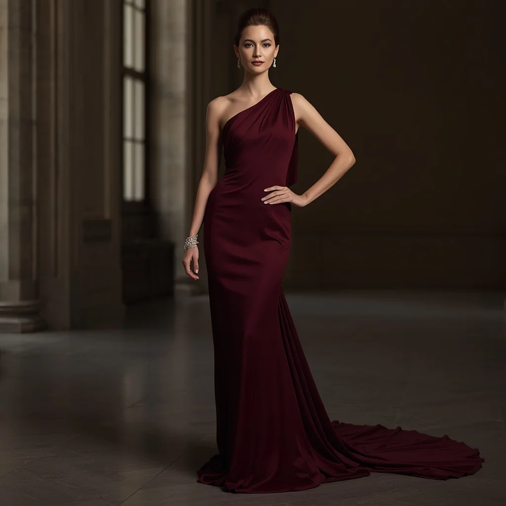 Elegant One-Shoulder Gown for a Black-Tie Event | Prompt seen girl photo editing trending