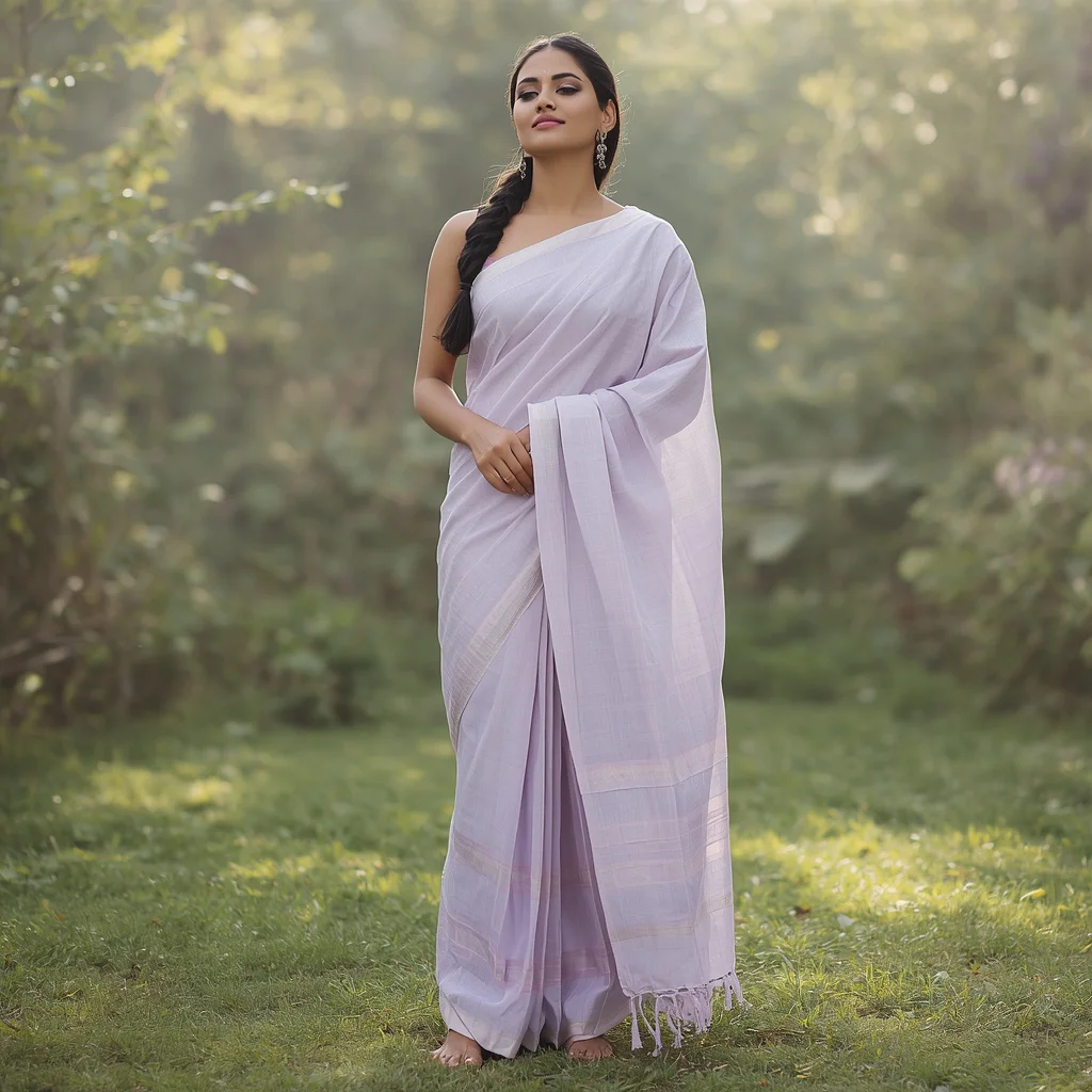 Ethereal Beauty in a Pastel Lilac Handloom Cotton Saree | new prompt photo editor