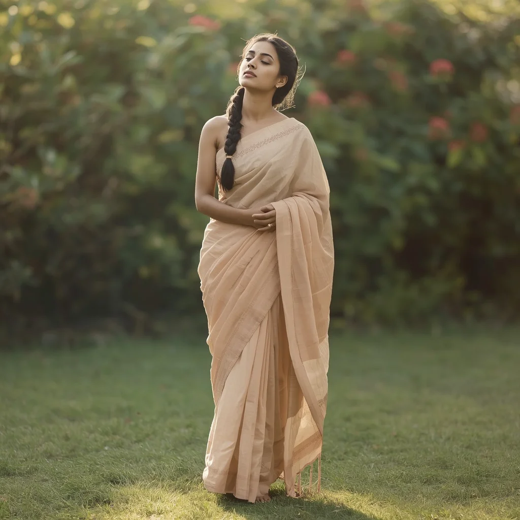 Ethereal Beauty in a Pastel Peach Handloom Cotton Saree | ChatGPT photo editing prompts for girl aesthetic