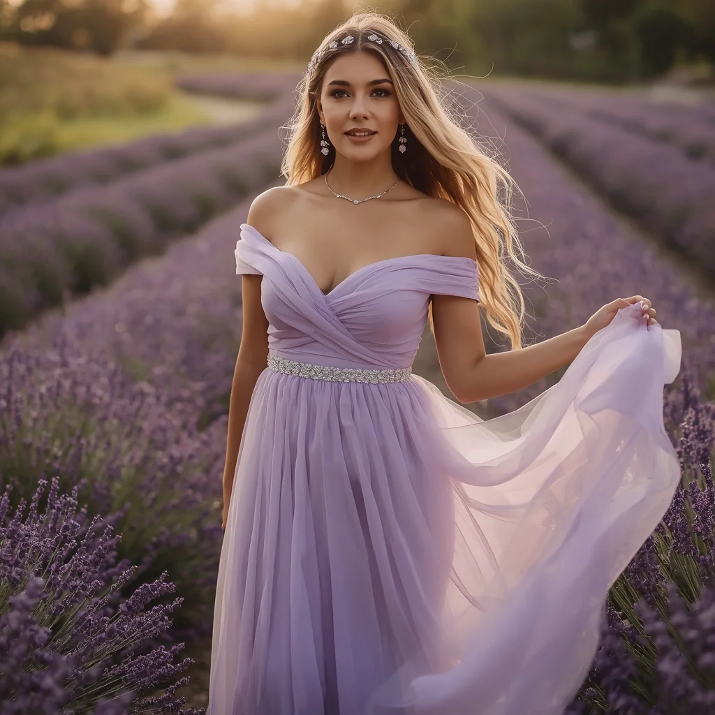 Ethereal Lavender Flowing Gown for a Dreamy Outdoor Reception | New instagram trend prompt for girl and boy aesthetic