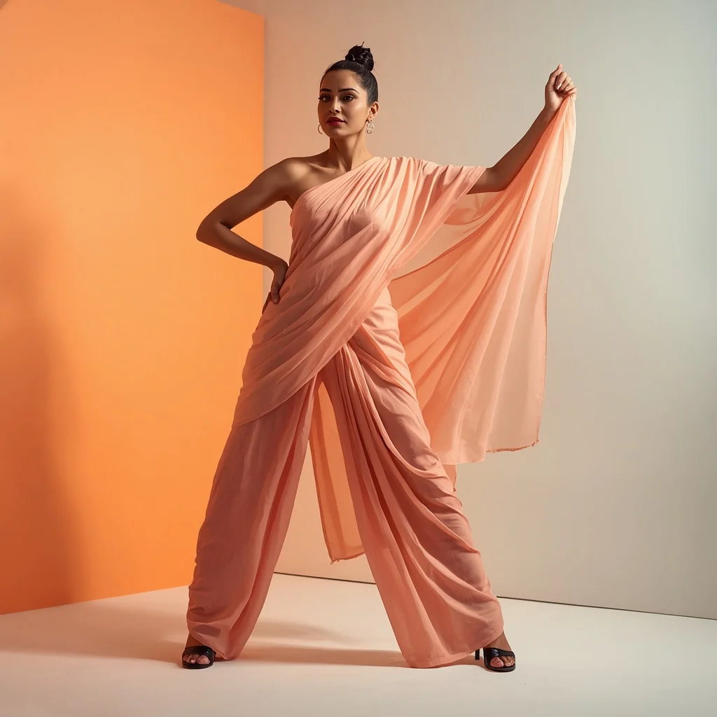 Fashion Forward in a Pastel Peach Georgette Saree | instagram prompt for girls in saree