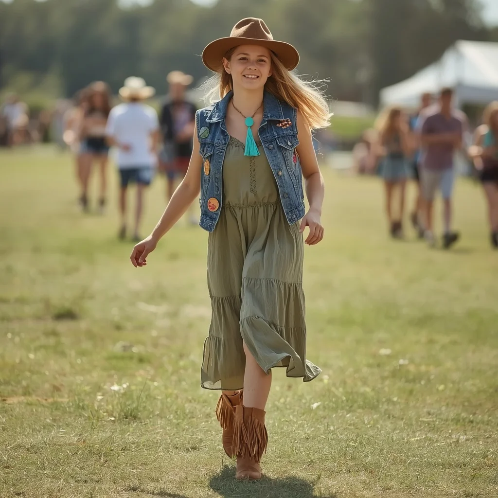 Festival Chic: Layered Western Dress with Boho Flair | prompt for women in english