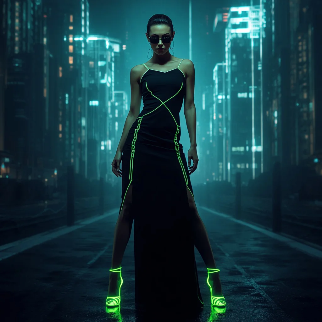 Futuristic Neon Accent Dress for a Cyberpunk Gala | ai video generator prompt