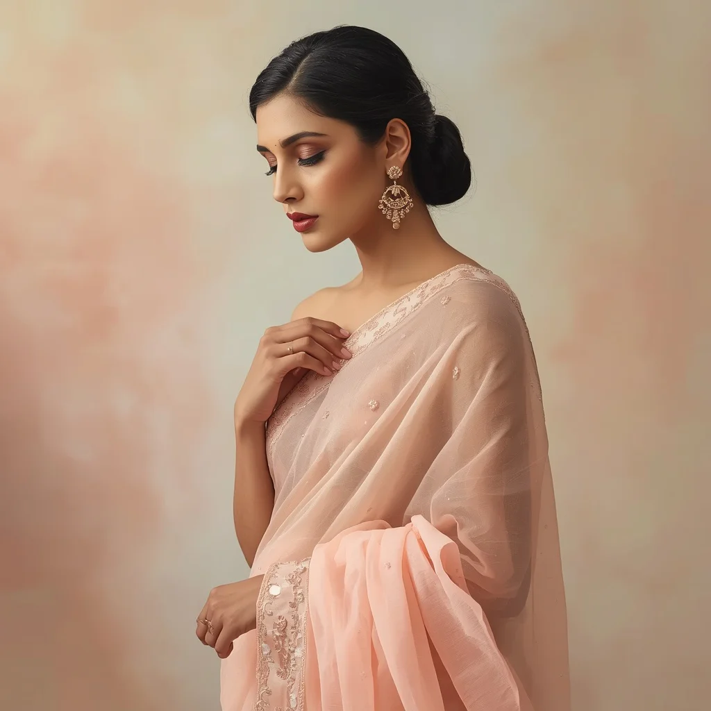 Graceful Hands Adorning a Pastel Organza Saree Draping | indian bride saree ai prompt
