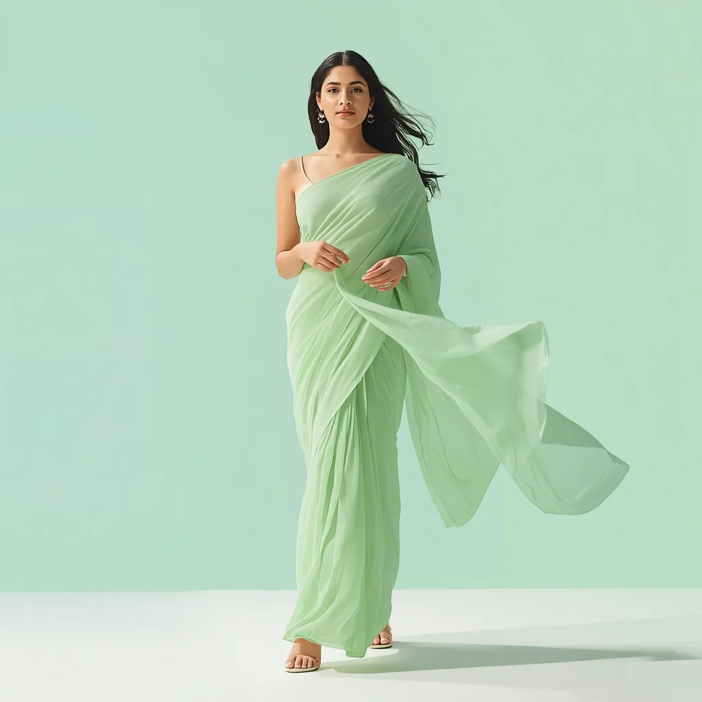 Graceful Movement of a Pastel Mint Green Chiffon Saree | traditional saree prompt for ChatGPT