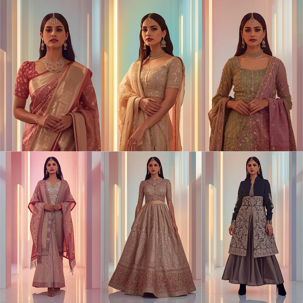 High-End Luxury Prism-Inspired Light Panel Collage of Indian Fashion | High-end Luxury Collage