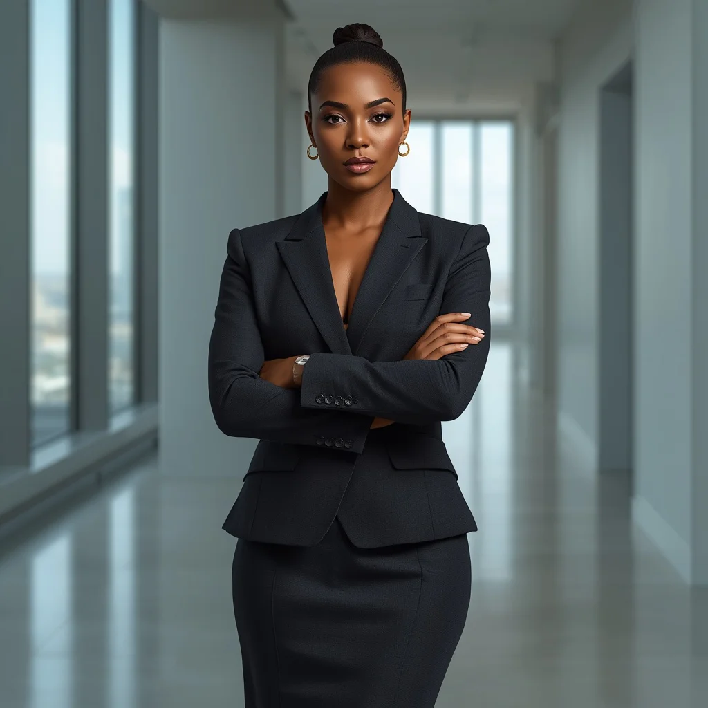 High Fashion Power Suit Dress in a Modern Office | gemini ai photo