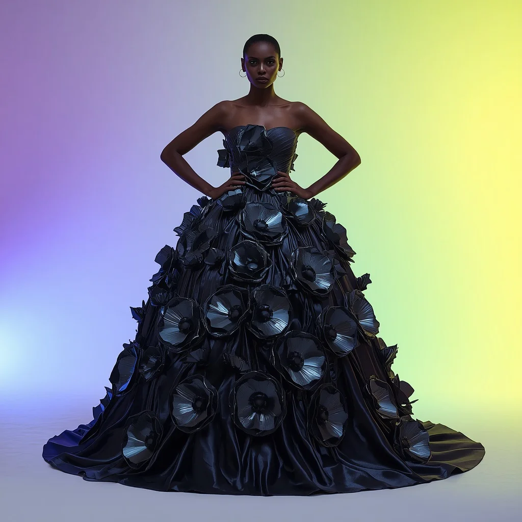 Hollywood Dress In Liquid Obsidian Silk on Elegant Model | Luxurious Cinematic Beauty
