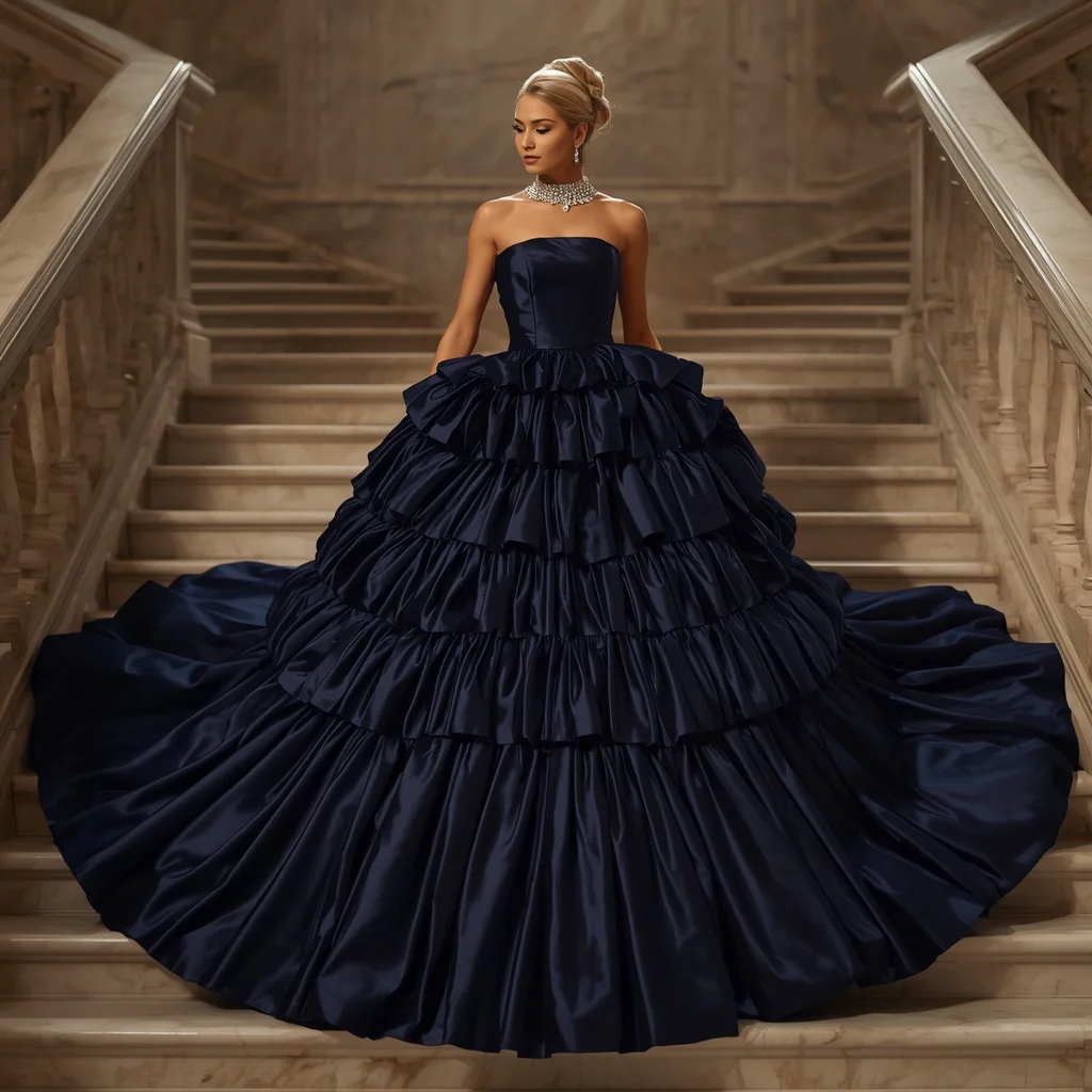 Hollywood Royalty in a Strapless Navy Blue Ball Gown | Best prompt for traditional look for girl chatgpt