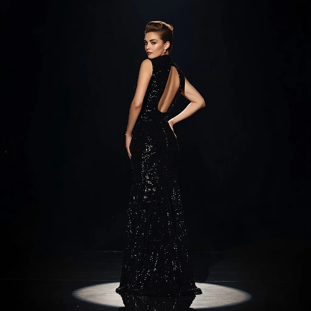 Iconic Hollywood Starlight in a Figure-Hugging Sequin Gown | ai art prompt