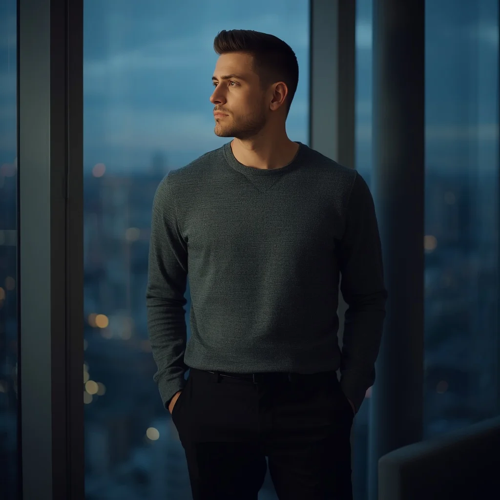 Modern Man’s Pensive Moment in a Minimalist Apartment | Prompt seen trending boy 2026 Instagram