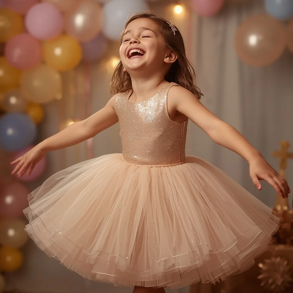 Party Princess: Young Girl in a Glitter Tulle Dress | traditional prompt