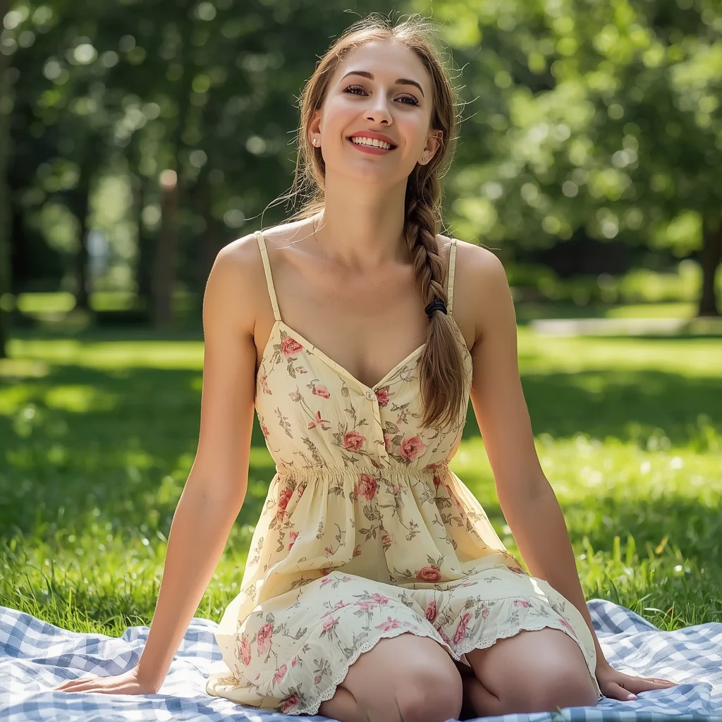 Pretty Floral Print Sundress for a Relaxed Summer Picnic | Cheerful Woman Portrayed