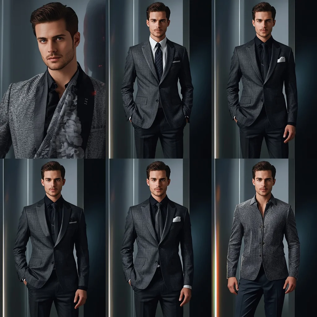 Prism Light Panels Charcoal Grey Designer Tuxedo Suit | Men prompt copy paste aesthetic
