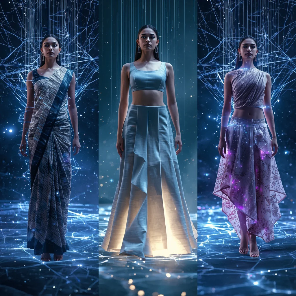 Quantum Entanglement Collage: Indian Woman in Interconnected Light Filaments | Mind-bending Quantum Entanglement