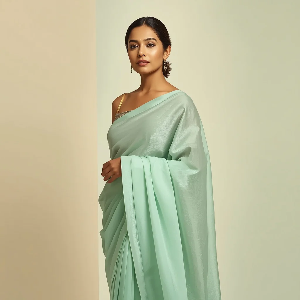 Refined Poise in a Pastel Mint Green Georgette Saree | new ai prompt girl download