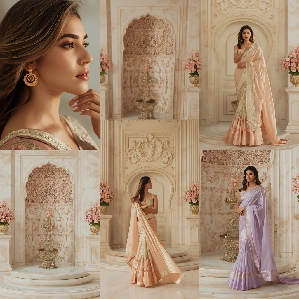 Regal Editorial Collage with Royal Marble Petal Fountains | new ai prompt girl instagram