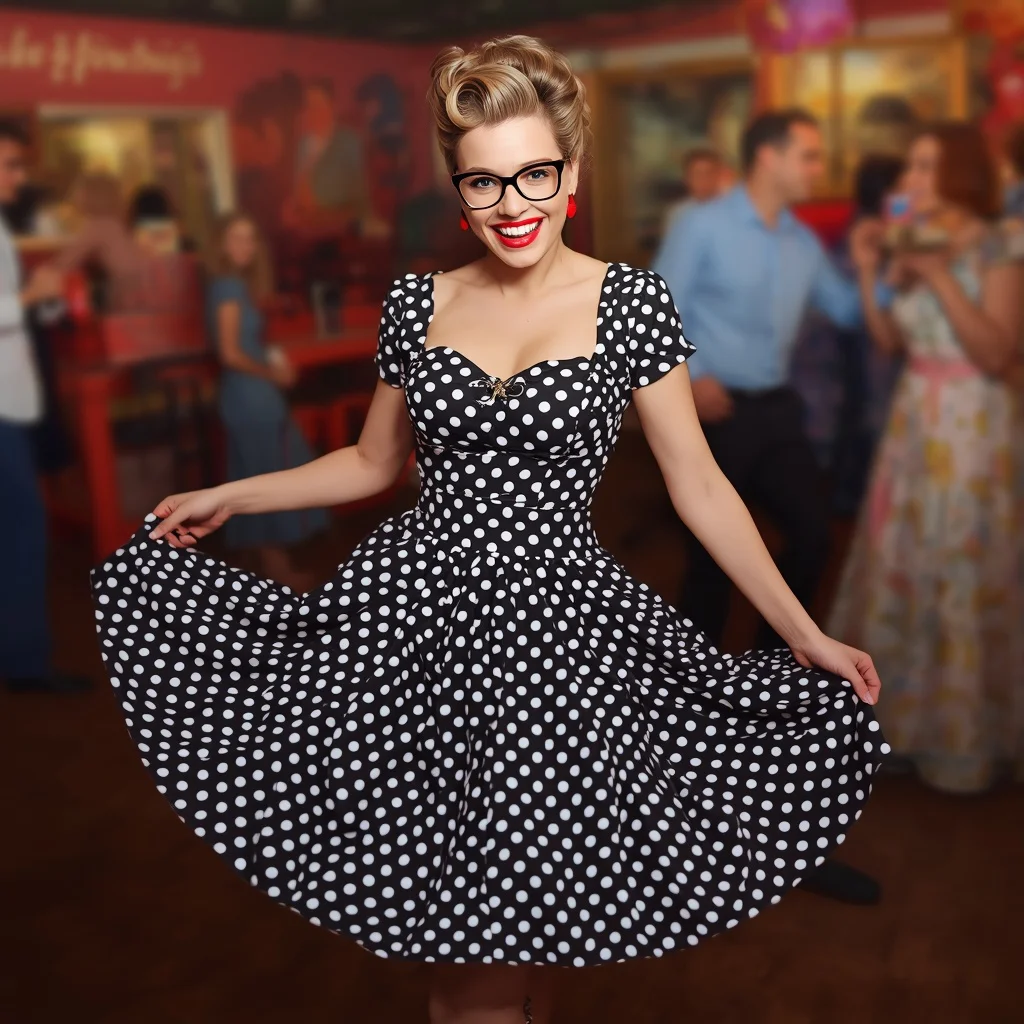 Retro Polka Dot Swing Dress for a Fun Vintage Themed Party | image prompt