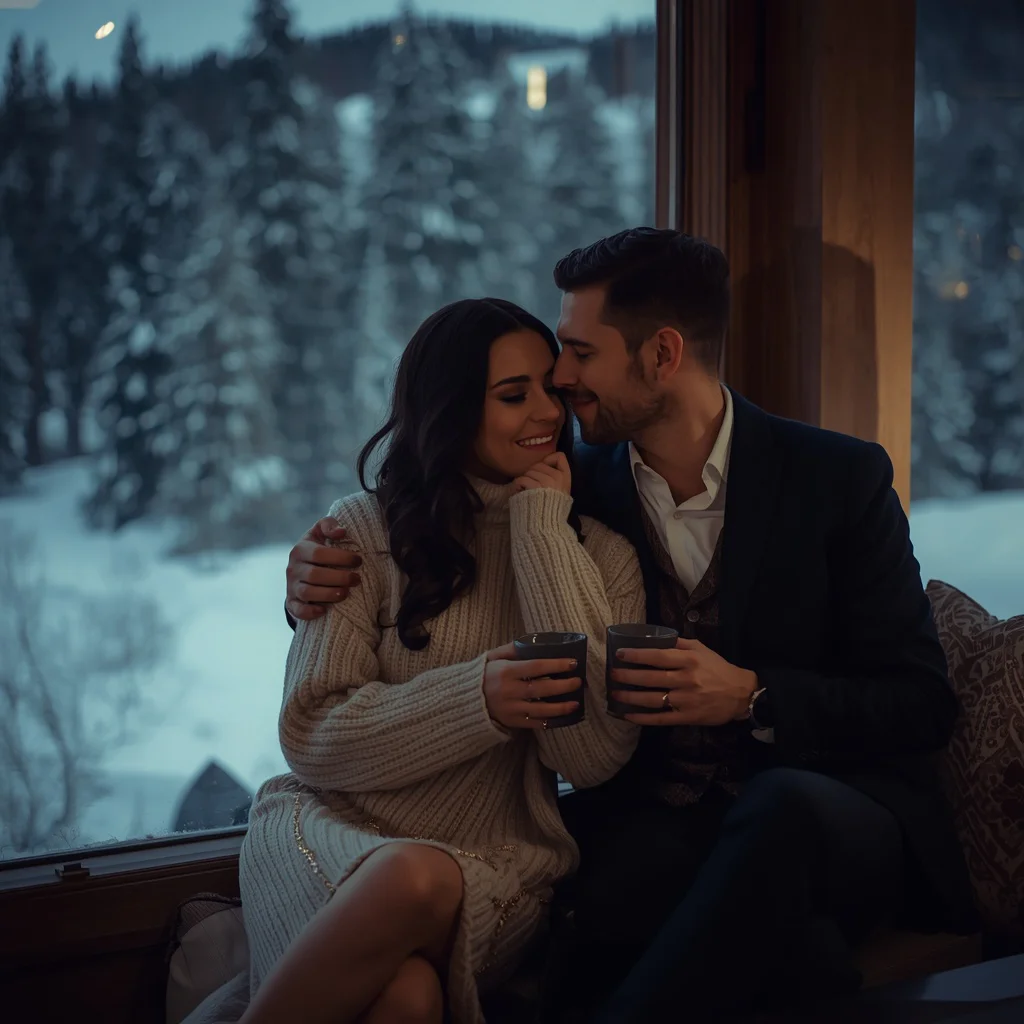 Romantic Couple In Luxury Mountain Resort Glamour | Couple prompt copy paste