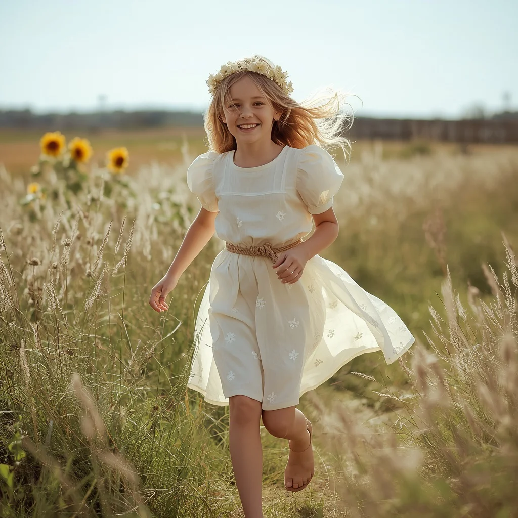 Rustic Country Charm in a Flowy Cream Dress | instagram ai prompt