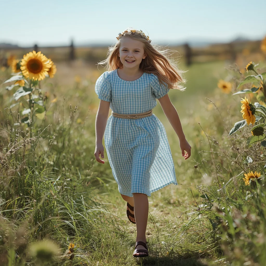 Rustic Country Charm in a Flowy Gingham Dress | ai prompt text to image