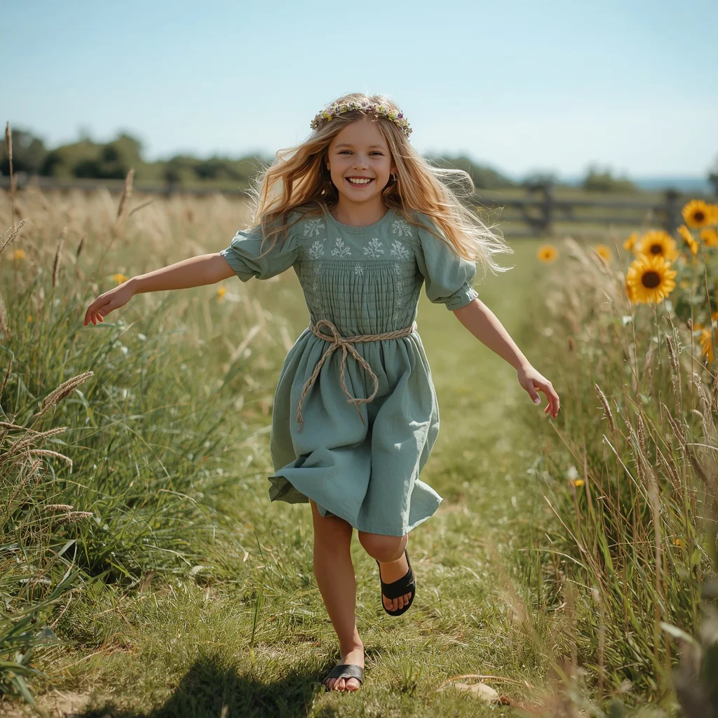 Rustic Country Charm in a Flowy Green Dress | prompt for traditional look for girl ChatGPT