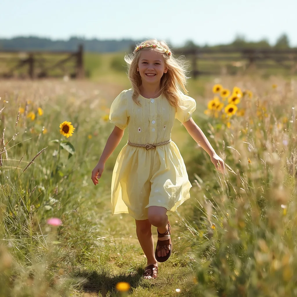 Rustic Country Charm in a Flowy Yellow Dress | traditional prompt for gemini ai girl
