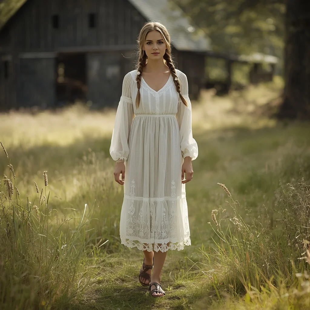 Rustic Elegant Western with a White Lace Prairie Dress | Prompt for Gemini AI girl style trending Instagram