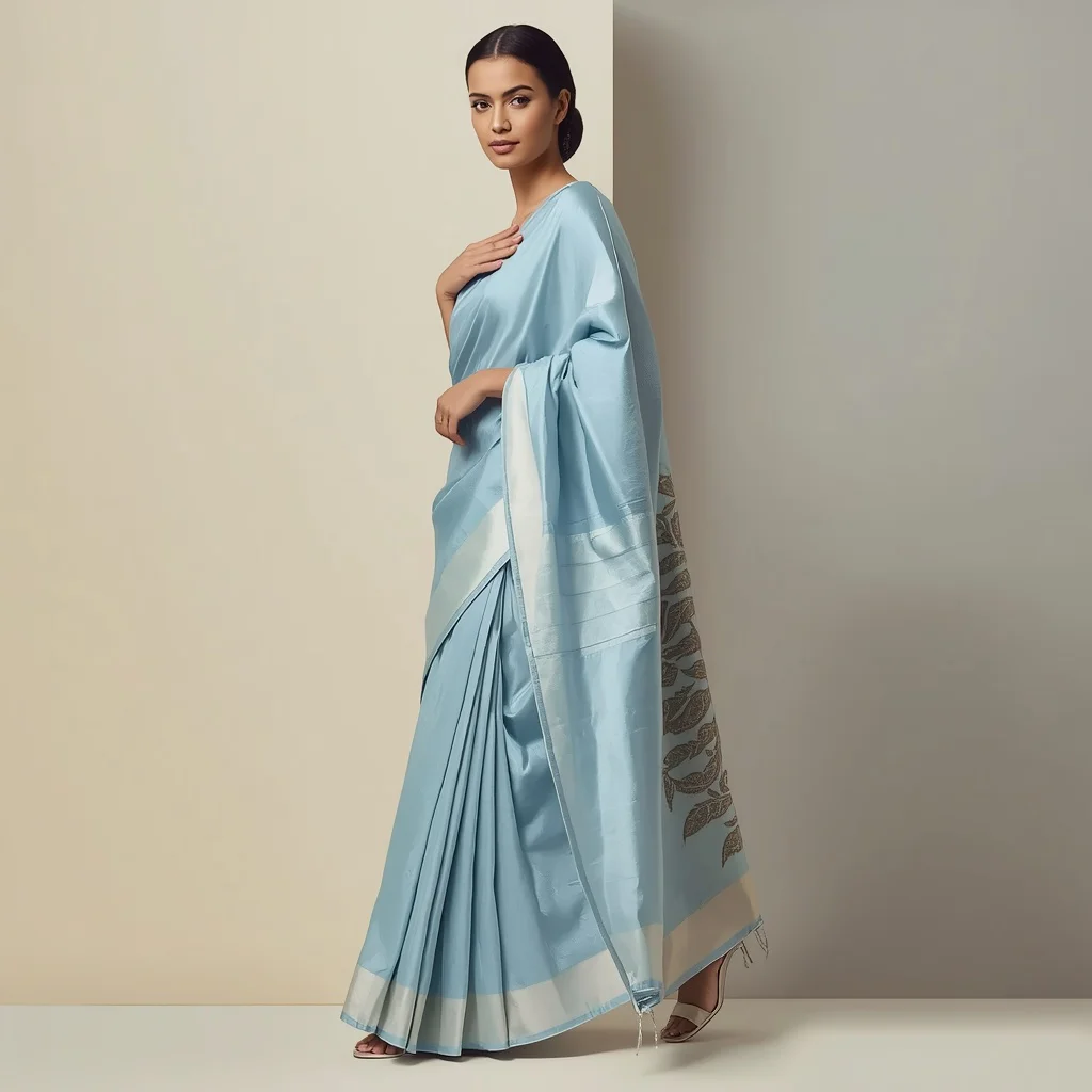 Sculpted Elegance in a Sophisticated Pastel Blue Raw Silk Saree | kurti prompt for girl