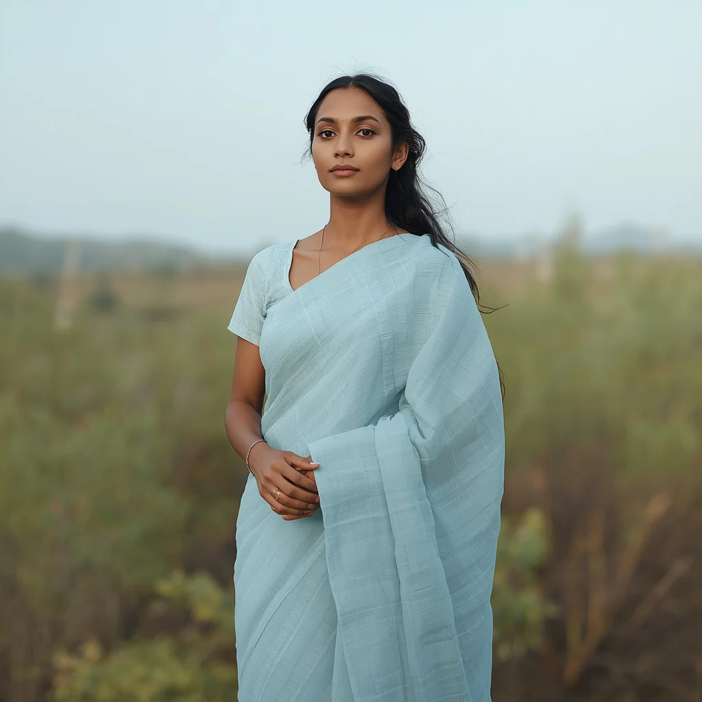 Serene Outdoor Shot in a Pastel Blue Handloom Saree | Prompt for saree look for girl Instagram