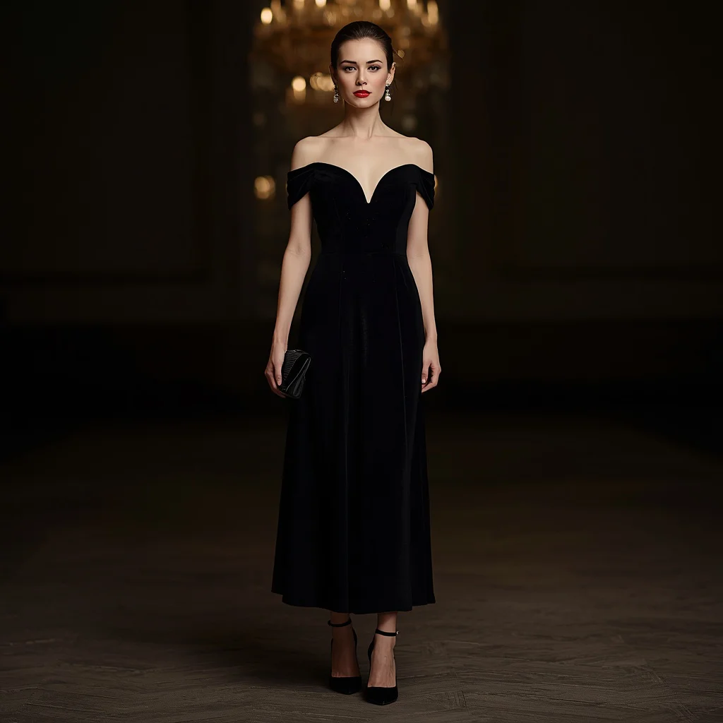 Sophisticated Black Velvet Cocktail Dress for an Evening Gala | Prompt trending girl 2026