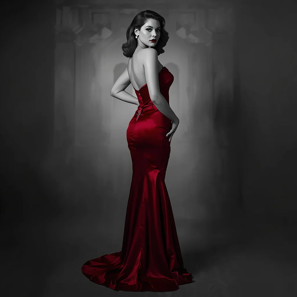 Timeless Hollywood Glamour: A Noir Satin Mermaid Gown | Prompt for gemini ai girl model instagram