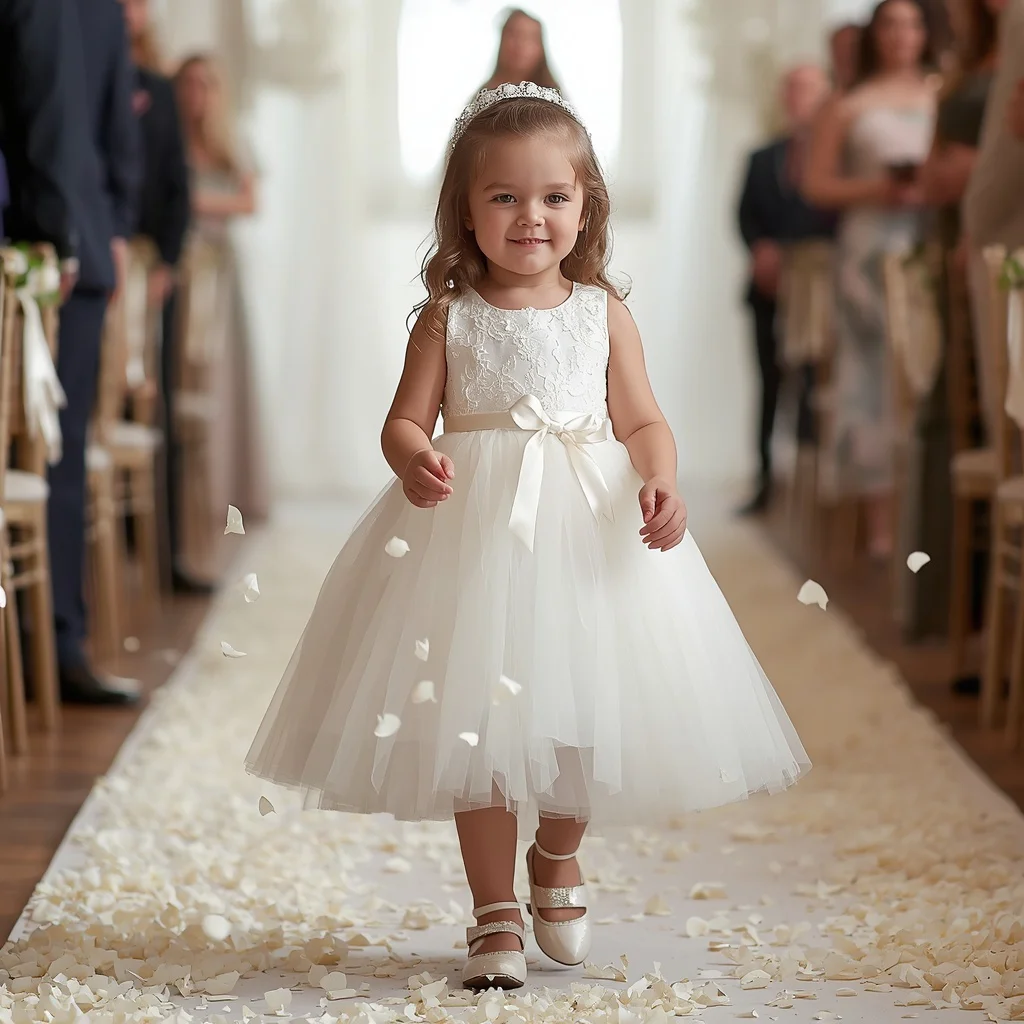 Tulle & Lace Flower Girl Dress: Wedding Elegance | Prompt for Gemini AI look couple