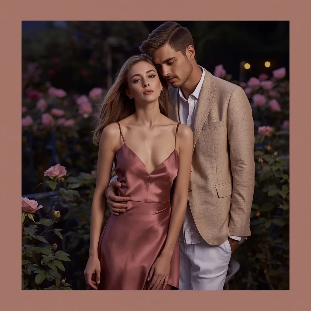 Twilight Garden with Beige Linen Blazer Suit | Romantic Editorial Collage