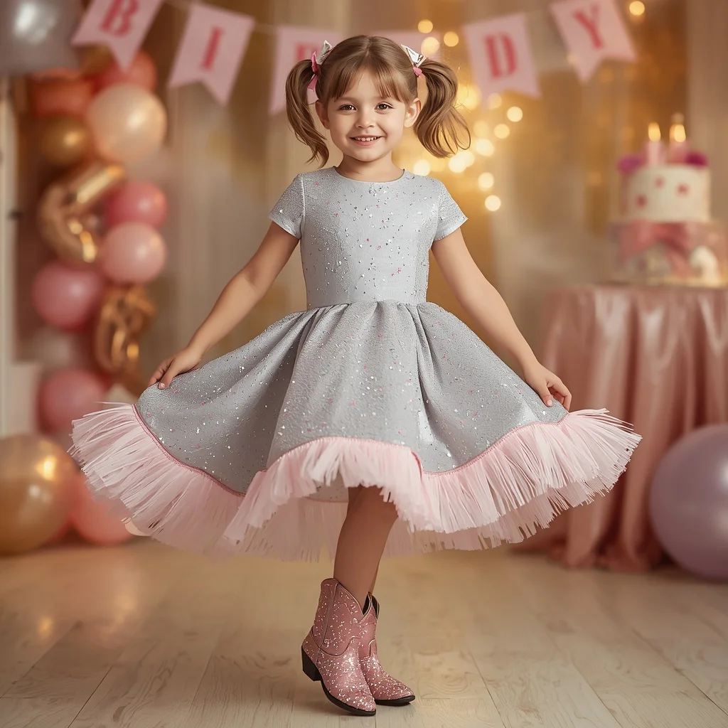 Twirl and Shine: Sparkling Western Party Dress for Girls | ai new prompt generator