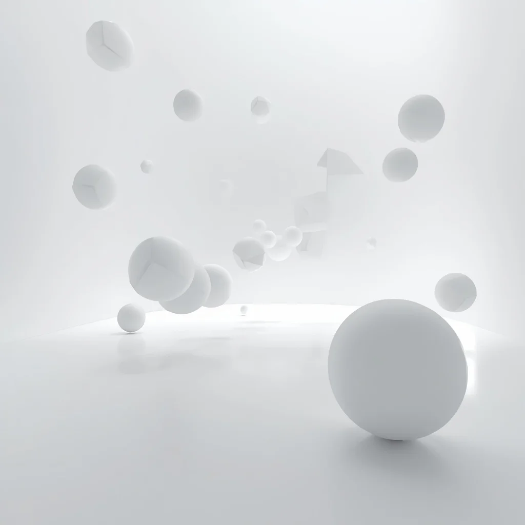 Ultra Minimal Infinite White Void With Floating Energy Geometry And Soft Shadow Depth | Pure Minimal Abstract