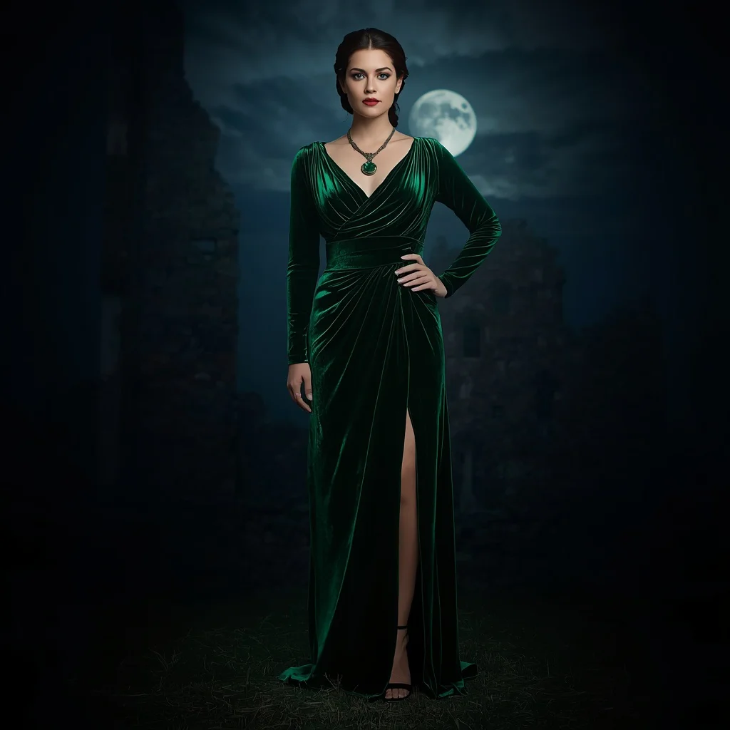 Velvet Draped Gown for a Regal and Mysterious Presence | Attitude girl prompt