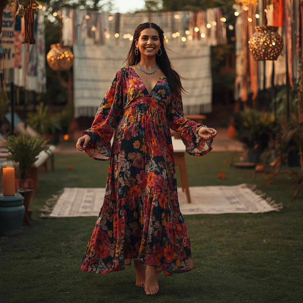 Vibrant Floral Print Maxi Dress for a Bohemian Party | secret ai prompt